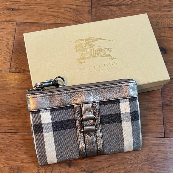 Authentic Burberry Metallic and Plaid Wristlet - Picture 1 of 6